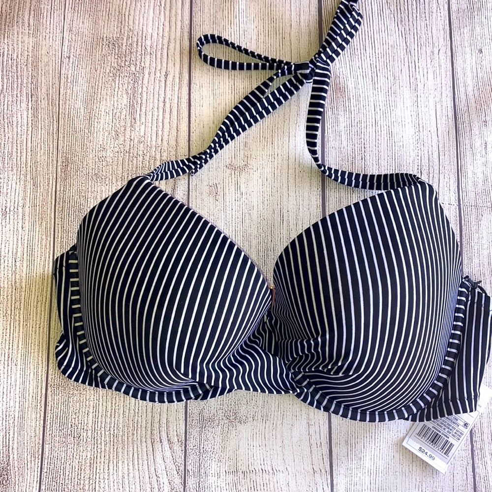 NWT 34D bikini top striped black and white